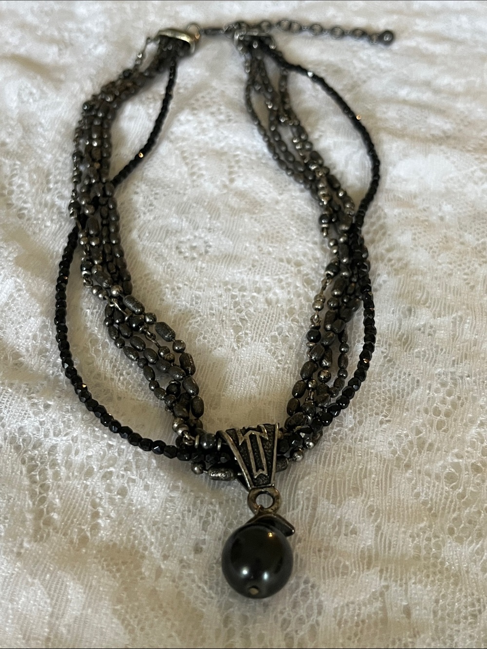 Multi-Strand Black Beaded Pendant Necklace - Elegant Women's Jewelry